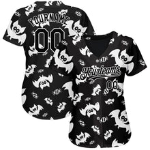 Load image into Gallery viewer, Custom Black White 3D Pattern Design Bat Authentic Baseball Jersey