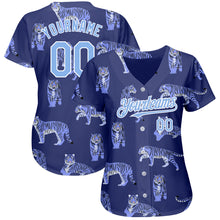 Load image into Gallery viewer, Custom Dark Purple Light Blue-White 3D Pattern Design Tiger Authentic Baseball Jersey