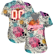 Load image into Gallery viewer, Custom Cream Pink-Black 3D Flower And Skull Fashion Authentic Baseball Jersey