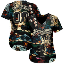 Load image into Gallery viewer, Custom Black Cream 3D Tropical Plant And Skull Fashion Authentic Baseball Jersey
