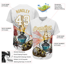 Load image into Gallery viewer, Custom White Old Gold 3D Spider And Skull Fashion Authentic Baseball Jersey