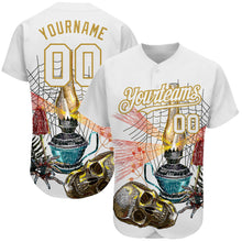 Load image into Gallery viewer, Custom White Old Gold 3D Spider And Skull Fashion Authentic Baseball Jersey