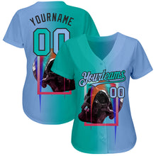 Load image into Gallery viewer, Custom Light Blue Aqua-Black 3D Skull Gradient Fashion Authentic Baseball Jersey