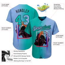 Load image into Gallery viewer, Custom Light Blue Aqua-Black 3D Skull Gradient Fashion Authentic Baseball Jersey
