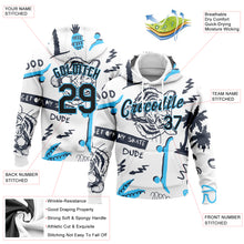 Load image into Gallery viewer, Custom Stitched White Black-Sky Blue 3D Pattern Design Tiger And Hawaii Palm Tree Sports Pullover Sweatshirt Hoodie