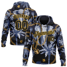 Load image into Gallery viewer, Custom Stitched Navy Black-Gold 3D Pattern Design Elephant And Tropical Palm Tree Sports Pullover Sweatshirt Hoodie