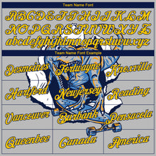 Load image into Gallery viewer, Custom Stitched Light Gray Yellow-Navy 3D Pattern Design Dinosaur Sports Pullover Sweatshirt Hoodie