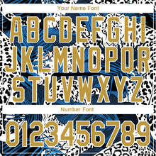 Load image into Gallery viewer, Custom Stitched Navy Old Gold-White 3D Pattern Design Leopard And Tropical Plants Sports Pullover Sweatshirt Hoodie