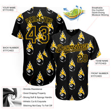 Load image into Gallery viewer, Custom Black Gold 3D Pattern Design Flaming Billiards Snooker 8 Ball Authentic Baseball Jersey