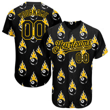 Load image into Gallery viewer, Custom Black Gold 3D Pattern Design Flaming Billiards Snooker 8 Ball Authentic Baseball Jersey