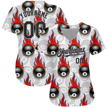 Load image into Gallery viewer, Custom White Black-Gray 3D Pattern Design Flaming Billiards Snooker 8 Ball Authentic Baseball Jersey