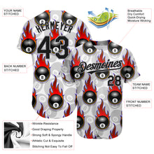 Load image into Gallery viewer, Custom White Black-Gray 3D Pattern Design Flaming Billiards Snooker 8 Ball Authentic Baseball Jersey