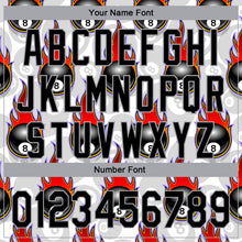 Load image into Gallery viewer, Custom White Black-Gray 3D Pattern Design Flaming Billiards Snooker 8 Ball Authentic Baseball Jersey