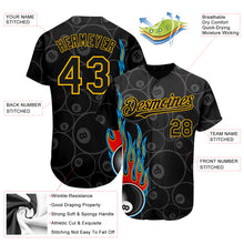 Load image into Gallery viewer, Custom Black Gold 3D Pattern Design Flaming Billiards Snooker 8 Ball Authentic Baseball Jersey