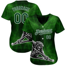 Load image into Gallery viewer, Custom Green White 3D Pattern Design A Skeleton Playing Billiards While Drinking A Beer Authentic Baseball Jersey