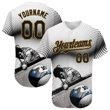 Load image into Gallery viewer, Custom White Black-Old Gold 3D Pattern Design Billiards Authentic Baseball Jersey