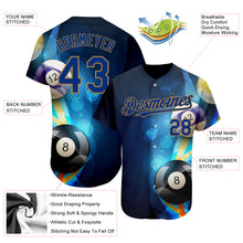 Load image into Gallery viewer, Custom Black Royal-Old Gold 3D Pattern Design Billiards Authentic Baseball Jersey
