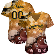 Load image into Gallery viewer, Custom Gold Black 3D Pattern Design Billiards Authentic Baseball Jersey