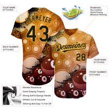 Load image into Gallery viewer, Custom Gold Black 3D Pattern Design Billiards Authentic Baseball Jersey