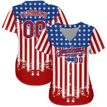 Load image into Gallery viewer, Custom Red Royal-White 3D American Flag Authentic Baseball Jersey