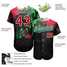 Load image into Gallery viewer, Custom Black Red Kelly Green 3D Mexican Flag Watercolored Splashes Grunge Design Authentic Baseball Jersey