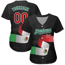 Load image into Gallery viewer, Custom Black Red Kelly Green 3D Mexican Flag Authentic Baseball Jersey