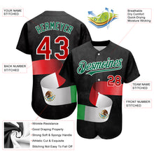 Load image into Gallery viewer, Custom Black Red Kelly Green 3D Mexican Flag Authentic Baseball Jersey