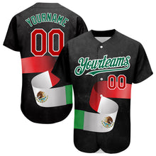 Load image into Gallery viewer, Custom Black Red Kelly Green 3D Mexican Flag Authentic Baseball Jersey