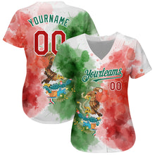 Load image into Gallery viewer, Custom Kelly Green Red-White 3D Mexican Flag Watercolored Splashes Grunge Design Authentic Baseball Jersey