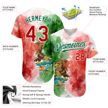 Load image into Gallery viewer, Custom Kelly Green Red-White 3D Mexican Flag Watercolored Splashes Grunge Design Authentic Baseball Jersey