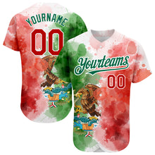 Load image into Gallery viewer, Custom Kelly Green Red-White 3D Mexican Flag Watercolored Splashes Grunge Design Authentic Baseball Jersey