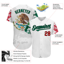 Load image into Gallery viewer, Custom White Red Kelly Green-Black 3D Mexican Flag Grunge Design Authentic Baseball Jersey