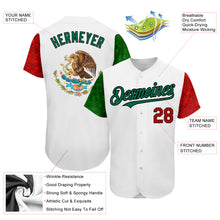 Load image into Gallery viewer, Custom White Red Kelly Green-Black 3D Mexican Flag Authentic Baseball Jersey