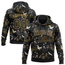 Load image into Gallery viewer, Custom Stitched Black Old Gold 3D Pattern Design Heron And Flower Sports Pullover Sweatshirt Hoodie