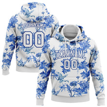 Load image into Gallery viewer, Custom Stitched White Royal 3D Pattern Design Heron And Flower Sports Pullover Sweatshirt Hoodie