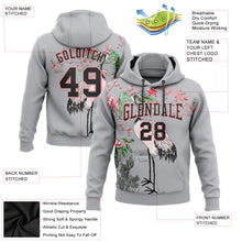 Load image into Gallery viewer, Custom Stitched Gray Black-Medium Pink 3D Pattern Design Heron And Flower Sports Pullover Sweatshirt Hoodie