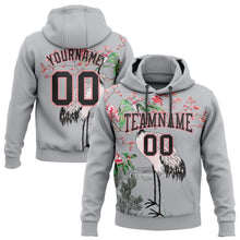 Load image into Gallery viewer, Custom Stitched Gray Black-Medium Pink 3D Pattern Design Heron And Flower Sports Pullover Sweatshirt Hoodie