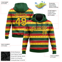 Load image into Gallery viewer, Custom Stitched Green Yellow-Black 3D Pattern Design Black History Month Sports Pullover Sweatshirt Hoodie
