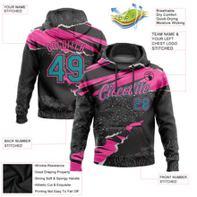 Load image into Gallery viewer, Custom Stitched Black Teal-Pink 3D Pattern Design Torn Paper Style Sports Pullover Sweatshirt Hoodie