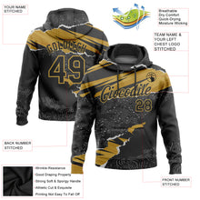 Load image into Gallery viewer, Custom Stitched Black Old Gold 3D Pattern Design Torn Paper Style Sports Pullover Sweatshirt Hoodie