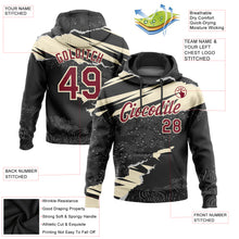 Load image into Gallery viewer, Custom Stitched Black Crimson-Cream 3D Pattern Design Torn Paper Style Sports Pullover Sweatshirt Hoodie