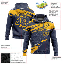 Load image into Gallery viewer, Custom Stitched Navy Gold 3D Pattern Design Torn Paper Style Sports Pullover Sweatshirt Hoodie