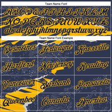 Load image into Gallery viewer, Custom Stitched Navy Gold 3D Pattern Design Torn Paper Style Sports Pullover Sweatshirt Hoodie