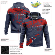 Load image into Gallery viewer, Custom Stitched Navy Red 3D Pattern Design Torn Paper Style Sports Pullover Sweatshirt Hoodie