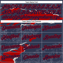 Load image into Gallery viewer, Custom Stitched Navy Red 3D Pattern Design Torn Paper Style Sports Pullover Sweatshirt Hoodie