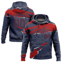 Load image into Gallery viewer, Custom Stitched Navy Red 3D Pattern Design Torn Paper Style Sports Pullover Sweatshirt Hoodie