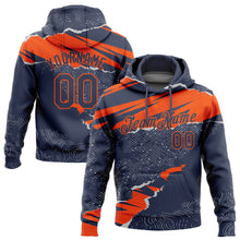 Load image into Gallery viewer, Custom Stitched Navy Orange 3D Pattern Design Torn Paper Style Sports Pullover Sweatshirt Hoodie
