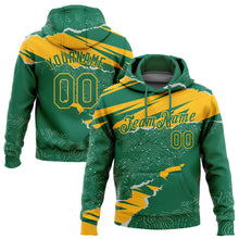 Load image into Gallery viewer, Custom Stitched Kelly Green Gold 3D Pattern Design Torn Paper Style Sports Pullover Sweatshirt Hoodie