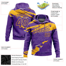 Load image into Gallery viewer, Custom Stitched Purple Gold 3D Pattern Design Torn Paper Style Sports Pullover Sweatshirt Hoodie
