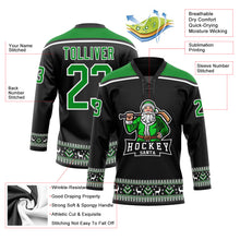 Load image into Gallery viewer, Custom Black Grass Green-White Christmas Santa Claus 3D Hockey Lace Neck Jersey
